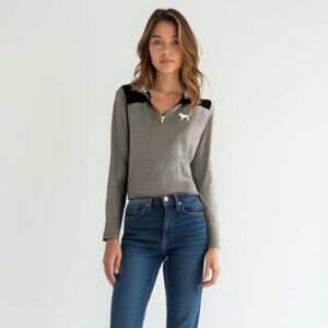 PINK Victoria's Secret Gray and Black Quarter-Zip Top